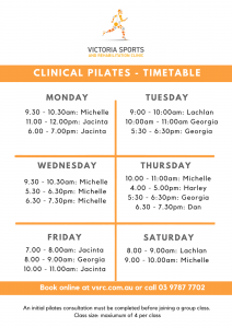 Pilates Timetable